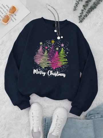 Celebrate the holiday season in style with our Festive Fleece sweatshirt for women! With a glitter letter print and a Christmas tree design, this sweatshirt brings both warmth and festive cheer. Perfect for holiday parties or cozy nights in!