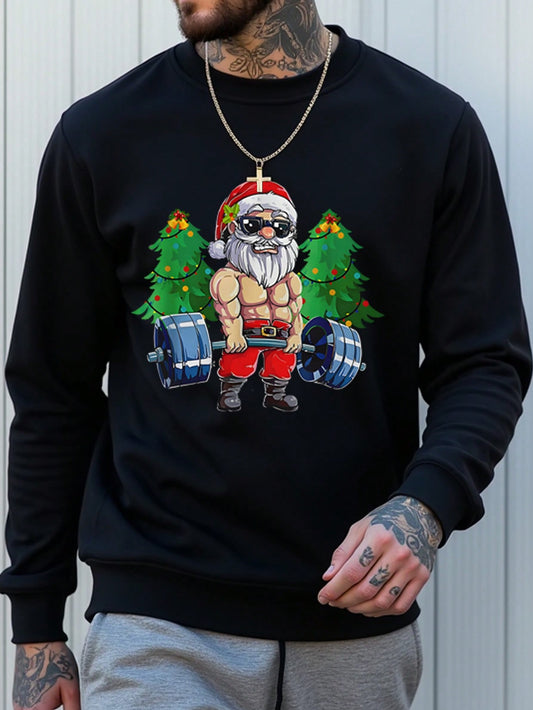 Boost your holiday cheer with this Festive Gains sweatshirt featuring Santa lifting weights. Stay cozy and stylish with its fleece material and classic crew neck design. Perfect for showing off your festive spirit and staying active during the holiday season.