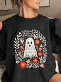 Stay cozy and stylish this fall and winter with our Festive Halloween Ghost Floral Print Sweatshirt for Women. Featuring a unique ghost floral print, this sweatshirt is perfect for the Halloween season. The cozy crew neck and casual fit make it a comfortable and fashionable choice for any occasion.