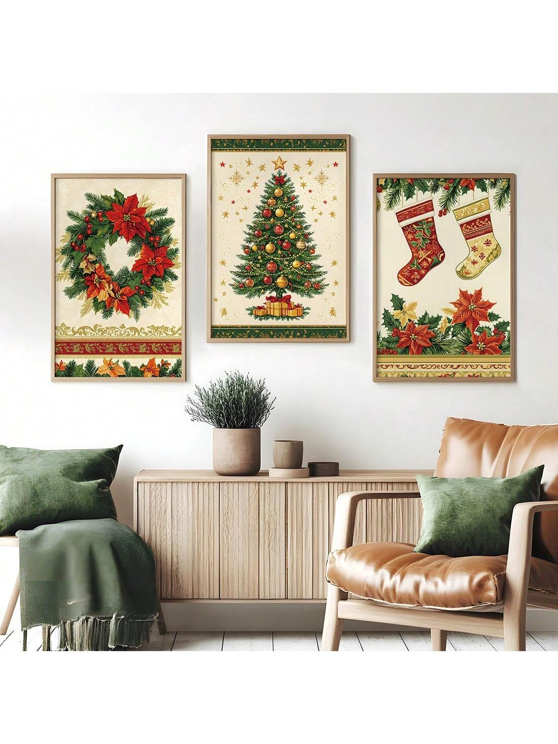 Deck the halls with the Festive Holiday Canvas Art Set. This vintage-inspired collection features Christmas wreaths and stockings, adding cozy charm to your home decor. Made for the holiday season, this set is the perfect addition to your festive celebrations.