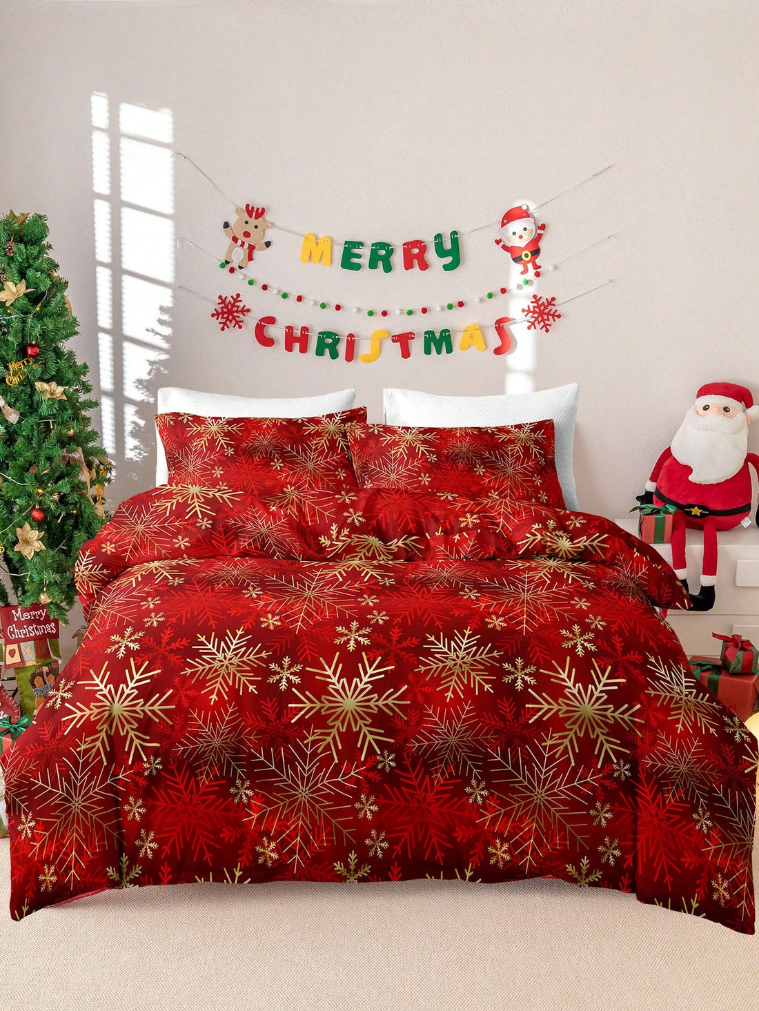Add a touch of holiday cheer to your bedroom with our Festive Holiday Cheer duvet cover set. Made of high-quality polyester, this 3-piece set features a festive Christmas print that will make your bed the center of attention. Transform your room into a winter wonderland with this cozy and stylish duvet cover set.