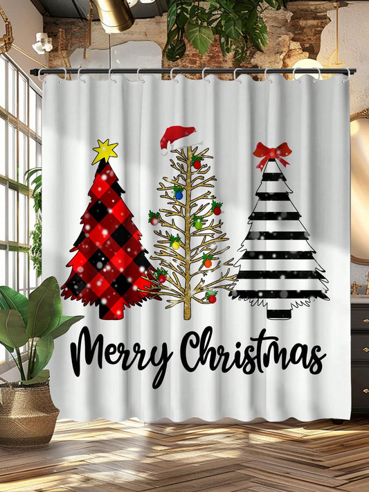 Welcome the holiday season with Festive Holiday Cheer! This waterproof shower curtain features a delightful Christmas tree design, adding a touch of charm to your bathroom decor. The included hooks make installation a breeze. Get in the holiday spirit while keeping your bathroom clean and dry.