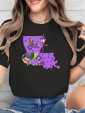 Be the life of the party with our Festive Mardi Gras Masked Street Light Print Casual Tee for Women. This playful and quirky t-shirt features a unique print that will make you stand out in any crowd. Let loose and celebrate in style with this must-have piece!