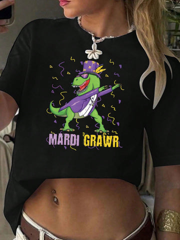 Be ready for a wild and colorful spring and summer with our Festive Mardi Gras Saurus Rex Graphic Tee! This unique shirt features a playful design of a dinosaur celebrating Mardi Gras, adding a fun twist to your wardrobe. Perfect for those looking to let loose and have a good time!