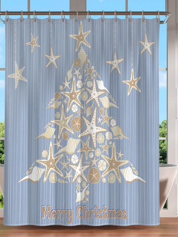 Elevate your holiday decor with this Festive Ocean-themed Christmas Shower Curtain! Adorned with starfish shells and a whimsical Christmas tree design, this waterproof curtain will bring a touch of seaside charm to your bathroom. Shower time has never been so festive!