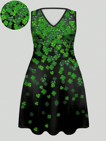 Celebrate St. Patrick's Day in style with our Festive Plus Size Shamrock Print V-Neck Dress! Adorned with fun and lucky shamrocks, this dress is sure to make you stand out at any event. With a flattering v-neck design, it's perfect for all body types. Get ready to shamROCK your way through the holiday!