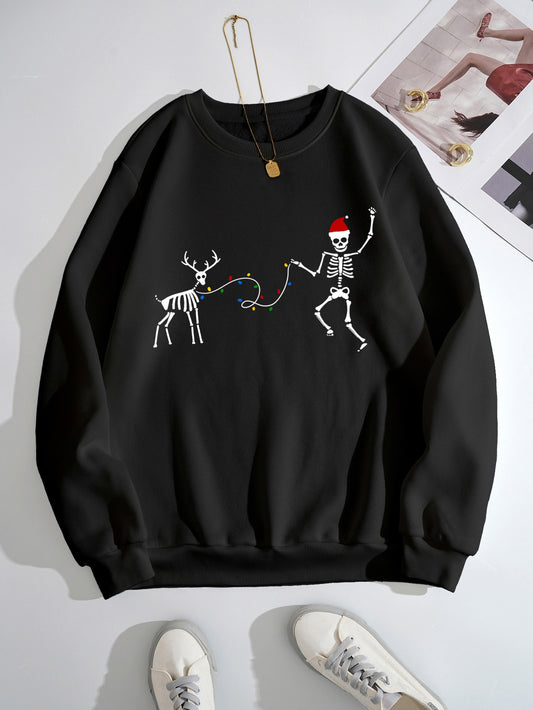 Stay warm and festive this holiday season with our Christmas skeleton print thermal-lined sweatshirt from Festive Vibes. Designed to keep you cozy and stylish, our sweatshirt features a unique skeleton print that adds a touch of holiday spirit to your wardrobe. Stay warm, stay festive with Festive Vibes.