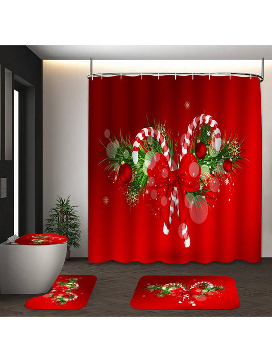 Transform your bathroom into a festive Winter Wonderland with this 4-Piece Christmas Shower Curtain Set. Featuring a charming snowman and tree design, this set also comes with free hooks for easy installation. Bring the holiday cheer into your daily routine with this must-have set. Limited time offer, get yours now.