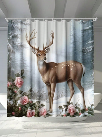 This festive winter wonderland shower curtain adds a touch of whimsy to your bathroom while also providing practical benefits. With its mildew-resistant fabric and included hooks, it's both stylish and functional. Bring the magic of the season into your daily routine with this snowflake and deer adorned shower curtain.