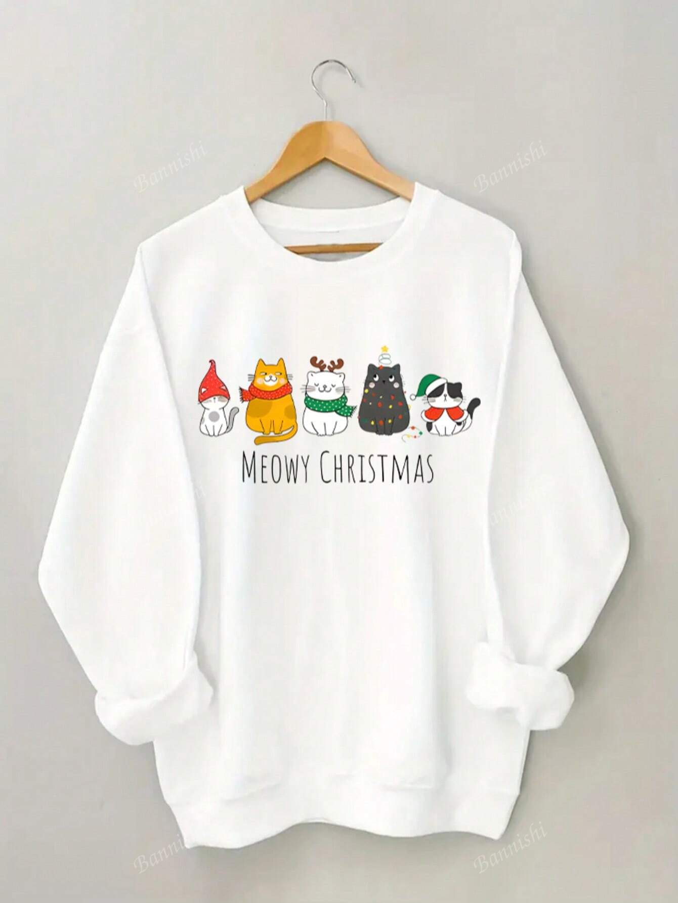 Celebrate the holiday season in style and comfort with our Festive Women's "Meowy Christmas" Print Sweatshirt. Crafted for cozy warmth, this sweatshirt features a playful cat-themed Christmas design that adds charm to your festive wardrobe. Perfect for lounging at home or sharing holiday cheer, its soft fabric ensures all-day comfort, making it a go-to piece for joyful winter moments.