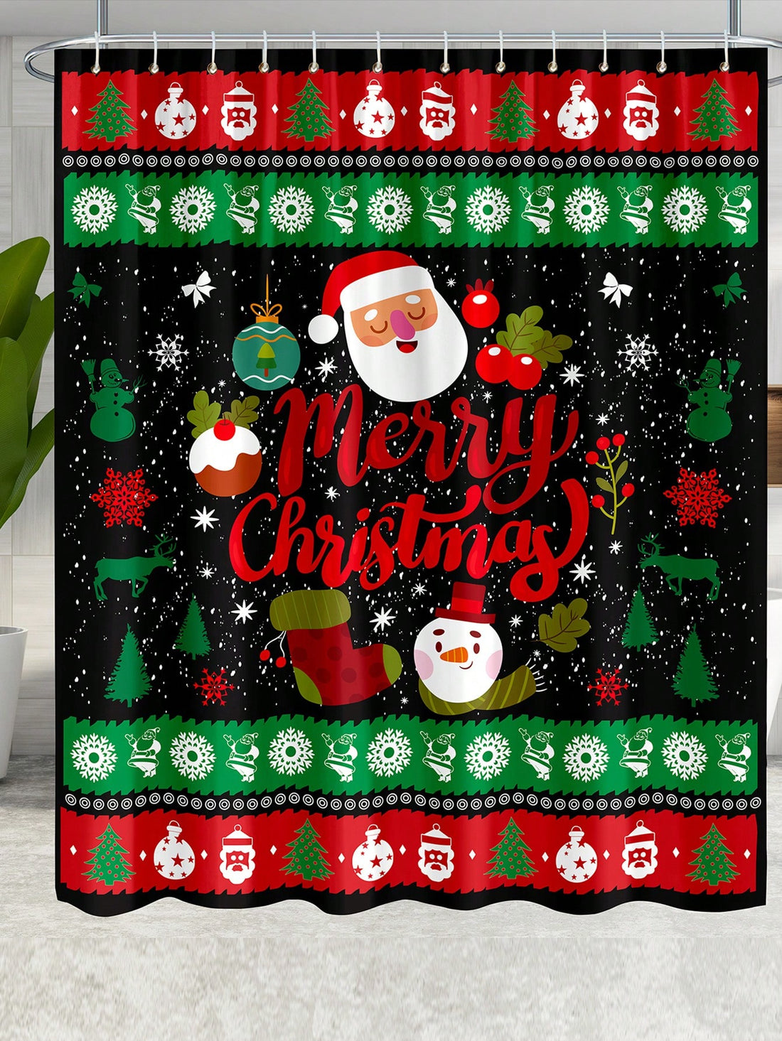 Transform your bathroom into a festive wonderland with our Santa Claus waterproof shower curtain set! This set features a jolly Santa Claus design that will bring a touch of holiday cheer to your daily routine. Stay dry and stylish with this whimsical addition to your bathroom decor!