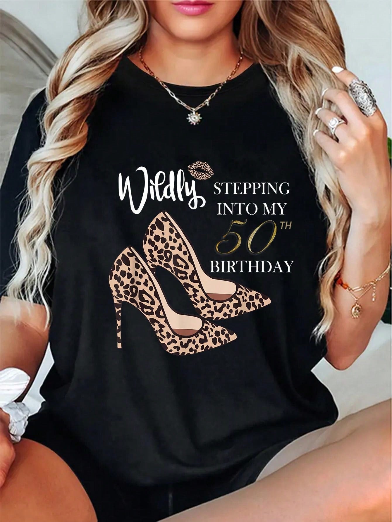 Celebrate your 50th birthday in style with our Fierce & Fabulous Leopard Print Heels Tee. Show off your fierce and fabulous side with this playful, quirky design. The perfect shirt for anyone who doesn't take themselves too seriously. (Roar and slay the day in this purr-fect tee!)