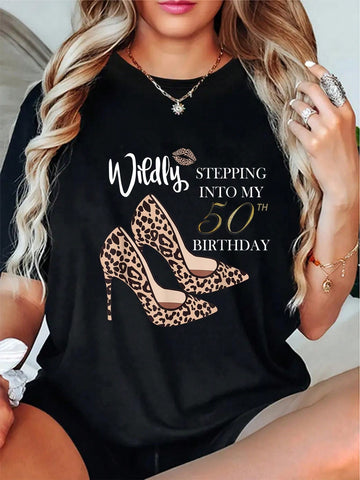 Celebrate your 50th birthday in style with our Fierce & Fabulous Leopard Print Heels Tee. Show off your fierce and fabulous side with this playful, quirky design. The perfect shirt for anyone who doesn't take themselves too seriously. (Roar and slay the day in this purr-fect tee!)
