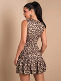 Get ready to unleash your fierce yet fabulous style with our Leopard Print Sleeveless Mini Dress! This dress features a ruched hem for an extra touch of edge and an all-over leopard print that will make you feel like a total queen. Perfect for any occasion, this dress will have you looking fierce and fabulous.
