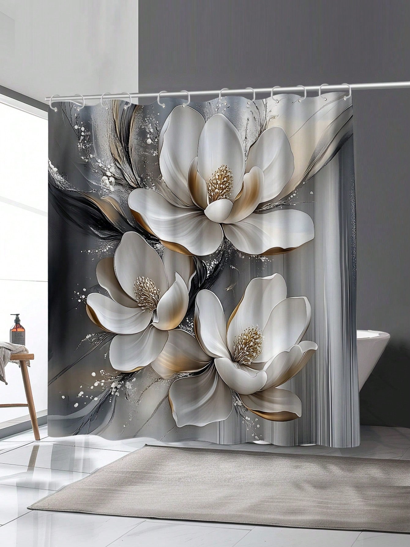 Take your shower experience to the next level with Floral Bliss shower curtain. Made with waterproof and mildew-resistant material, this curtain not only adds a touch of style with its beautiful floral design, but also promises durability. Easy-to-use hooks and grommets make installation a breeze. Get yours now!