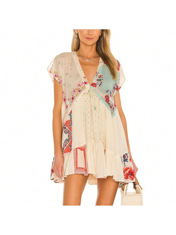 Step into sunshine with this Floral Cap Sleeve Summer Beach Dress. Featuring a flirty deep V-neck and breezy cap sleeves, it’s your go-to for effortless vacation vibes. Perfect for beach strolls or casual days out, this dress combines comfort and playful style in one easy look.