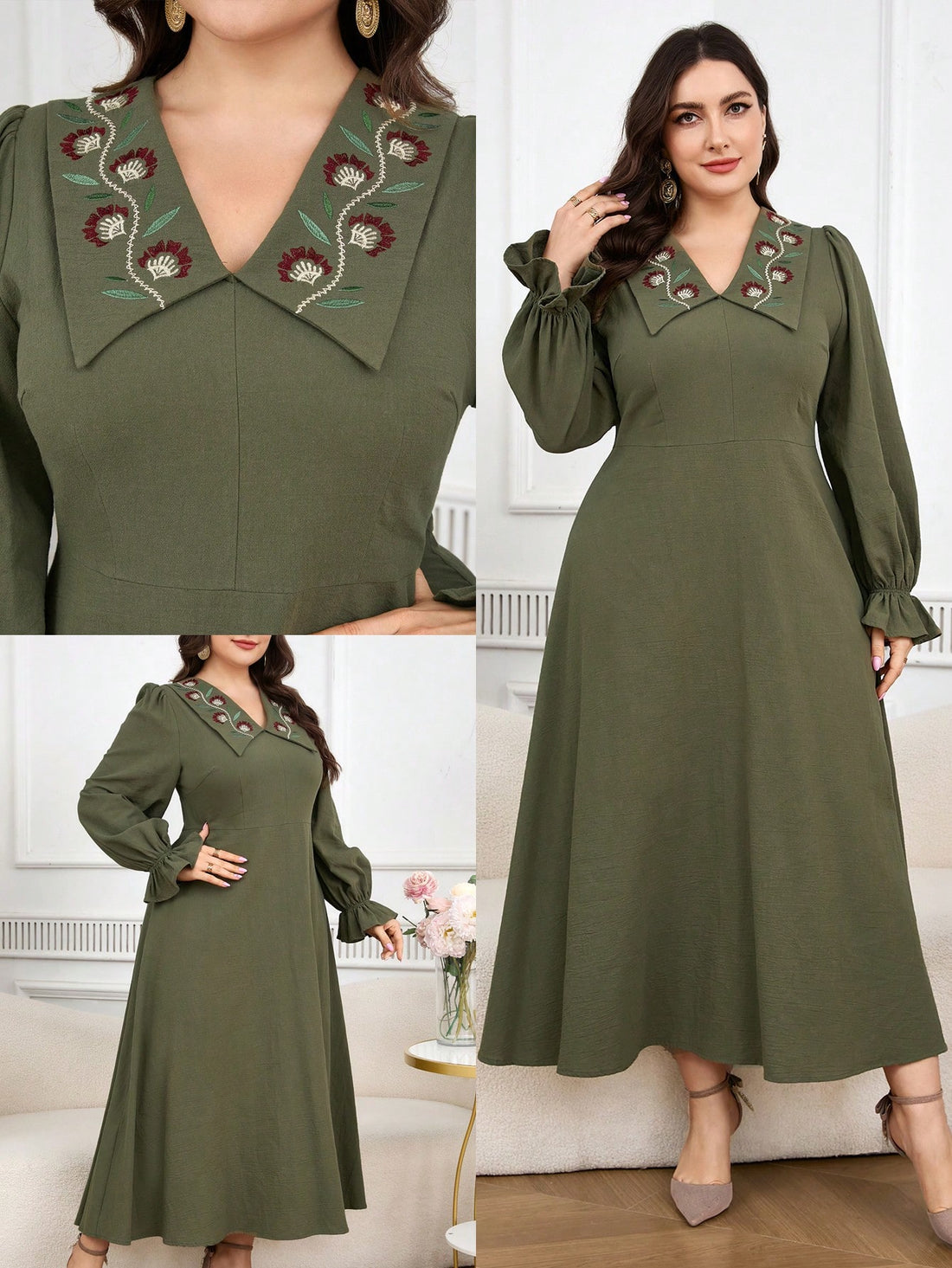 Bloom with confidence in our Floral Elegance dress! This plus-size stunner features delicate embroidery that does all the fashion heavy lifting for you. With comfy long sleeves and a flattering silhouette, you'll go from "what should I wear?" to "wow, I look amazing!" in seconds flat. Who said effortless style couldn't be fun? Not this dress!