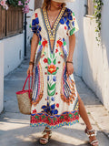 Introducing the Floral Elegance Maxi Dress - the perfect choice for your effortless vacation style. With its v-neck and batwing sleeves, this dress exudes elegance and comfort. The beautiful floral pattern adds a touch of chic to any vacation look.