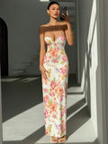 Cream rose crisscross halter lace up maxi dress