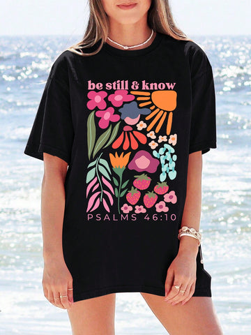 Introducing the Floral Fantasy: Women's Short Sleeve Casual T-Shirt, the perfect addition to your summer wardrobe. With its effortless style and comfortable fit, this t-shirt will keep you feeling cool and stylish all season long. Featuring a beautiful floral design, this shirt is a must-have for any fashion-forward individual.