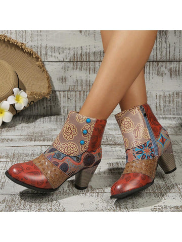 Elevate your style with Floral Finesse: Chic Multicolor Ankle Boots, designed for trendy women. These boots feature a sophisticated floral pattern that adds a touch of finesse to any outfit. With their sleek design and comfortable fit, these boots are perfect for any occasion. Step out in style and stand out from the crowd with Floral Finesse.