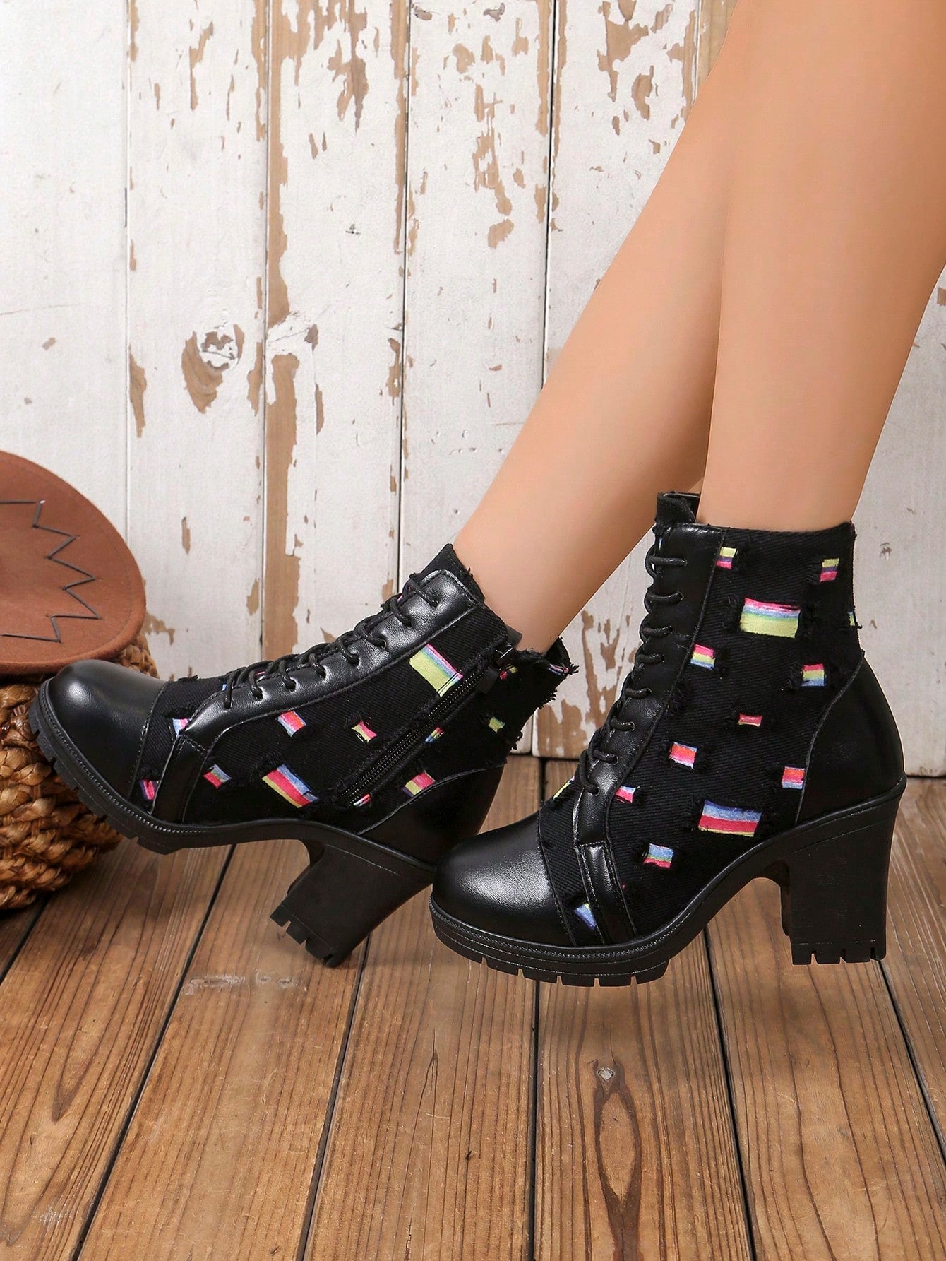 Elevate your style with our Floral Lace-Up Chunky Heel Black Ankle Boots for Fall/Winter 2024. The chunky heel provides stability and comfort, while the lace-up design adds a touch of sophistication. These boots are perfect for any fall or winter look, adding a trendy and stylish touch to any outfit.