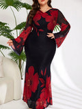 Make a splash at your next summer celebration in this enchanting floral mermaid dress! Designed for curves and confidence, this plus-size stunner features romantic flare sleeves that frame the shoulders beautifully and a flattering mermaid silhouette that hugs in all the right places. The vibrant floral print brings garden-fresh charm to weddings, garden parties, and special events. Perfect for those who want to turn heads while feeling absolutely fabulous in their own skin.
