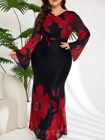 Make a splash at your next summer celebration in this enchanting floral mermaid dress! Designed for curves and confidence, this plus-size stunner features romantic flare sleeves that frame the shoulders beautifully and a flattering mermaid silhouette that hugs in all the right places. The vibrant floral print brings garden-fresh charm to weddings, garden parties, and special events. Perfect for those who want to turn heads while feeling absolutely fabulous in their own skin.