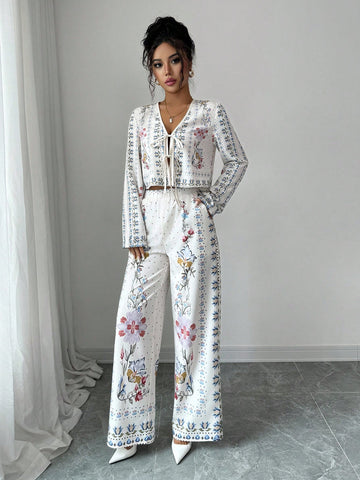 Bloom into autumn with this charming two-piece ensemble that pairs a vibrant floral long-sleeve shirt with coordinating pants. Perfect for fall getaways, this casual suit strikes the ideal balance between comfort and style—no fussy dressing required. The relaxed fit lets you move freely while exploring new destinations, and the botanical print adds a cheerful pop of personality to your travel wardrobe. Whether you're strolling through pumpkin patches or enjoying cozy café moments, this set keeps you looking