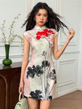 Step into charm and grace with this Floral Print Chinese Style Mini Dress. Featuring flutter sleeves and a classic cheongsam collar, it blends traditional elegance with a flirty, playful vibe. The vibrant floral pattern adds a fresh pop of color, making it perfect for sunny days or festive nights. Its mini length keeps things light and fun, letting you twirl with ease wherever you go.