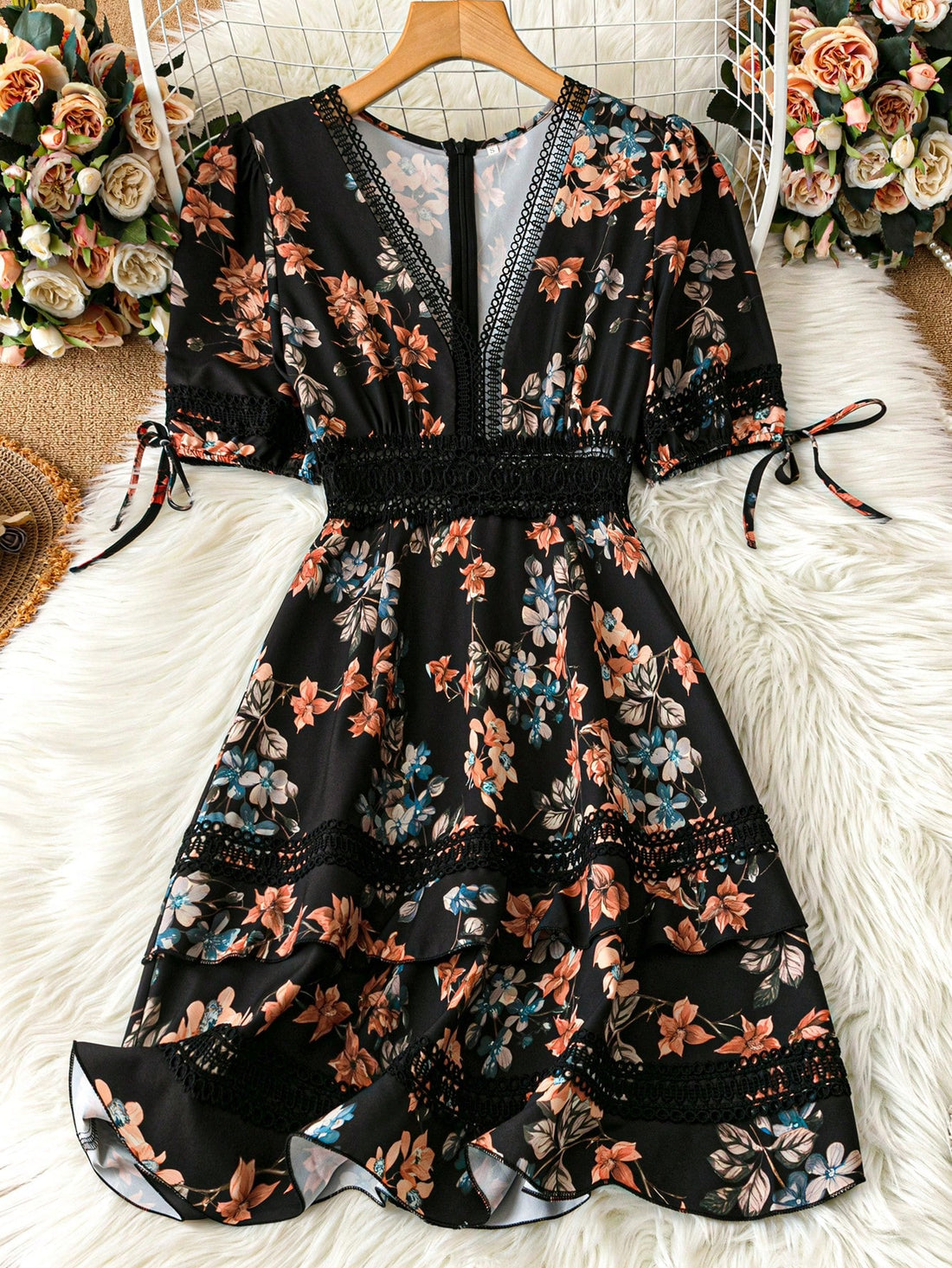 Step into summer with this playful Floral Print Contrast Lace Trim Dress! Featuring a vibrant floral pattern and delicate lace accents, it brings a fresh, stylish vibe to your wardrobe. Perfect for sunny days and breezy evenings, this dress combines comfort with a touch of elegance, making every outing feel like a special occasion.