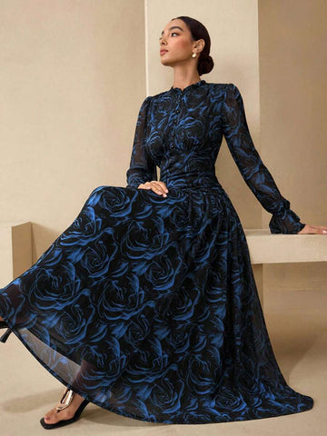 Twirl into any room in this gorgeous floral chiffon dress that's equal parts elegant and fun. The fitted silhouette flatters your figure while delicate ruffle sleeves add a touch of whimsy and movement. Crafted from lightweight chiffon, it's breathable enough for all-day wear—whether you're heading to brunch, a garden party, or a night out. The vibrant floral print brings instant charm and pairs beautifully with your favorite accessories. Comfortable, stylish, and endlessly versatile, this dress is your new