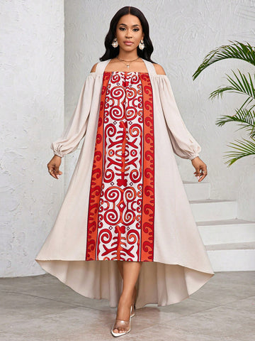 This floral print dress with open shoulders and lantern sleeves is the perfect choice for your summer vacation wardrobe. Show off your playful side with its unique design, while staying cool and stylish all day long. A must-have for every woman's summer wardrobe.