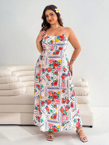 Step into spring and summer with this playful plus size sleeveless dress, featuring a vibrant floral print that brightens any day. The adjustable waist lets you customize your fit for comfort and style, while the hidden zipper ensures a smooth silhouette. Perfect for sunny outings or casual gatherings, this dress combines ease and elegance effortlessly.