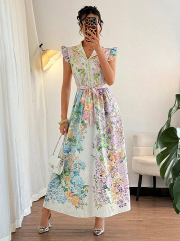 This whimsical floral print dress combines puff sleeves with a stand collar for a look that's both fun and sophisticated! Perfect for twirling through summer days or making an entrance at casual gatherings. The long silhouette keeps you feeling breezy and looking fabulous, while the charming pattern adds a pop of personality to your warm-weather wardrobe.
