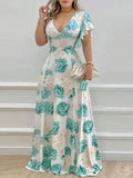 Embrace sunny days in style with this Floral Print Ruffle V-Neck Maxi Dress designed just for plus sizes. Its playful ruffles and vibrant floral pattern bring a fresh, flirty vibe perfect for spring and summer. The flattering V-neckline adds a touch of charm, while the flowing maxi length ensures comfort and movement all day long. Step out feeling fabulous and carefree wherever your adventures take you!
