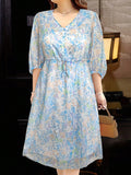 Embrace effortless charm with this Floral Print V-Neck Maxi Dress designed just for you! Its playful lantern sleeves and flattering loose fit offer comfort and style all day long. Perfect for casual outings or sunny strolls, this plus-size dress brings a breezy, feminine vibe to your wardrobe. Feel fabulous and free in every step!