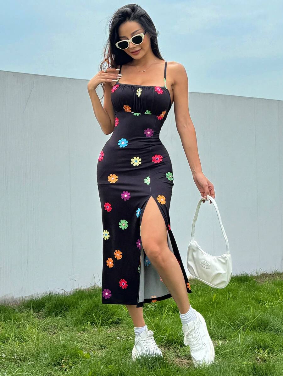 Get ready for summer with this Floral Printed Knitted Spaghetti Strap Dress! The perfect fashion statement for women, this dress features a fun and playful floral print, a comfortable knitted fabric, and a stylish side slit. Perfect for any occasion, this dress will make you the center of attention.
