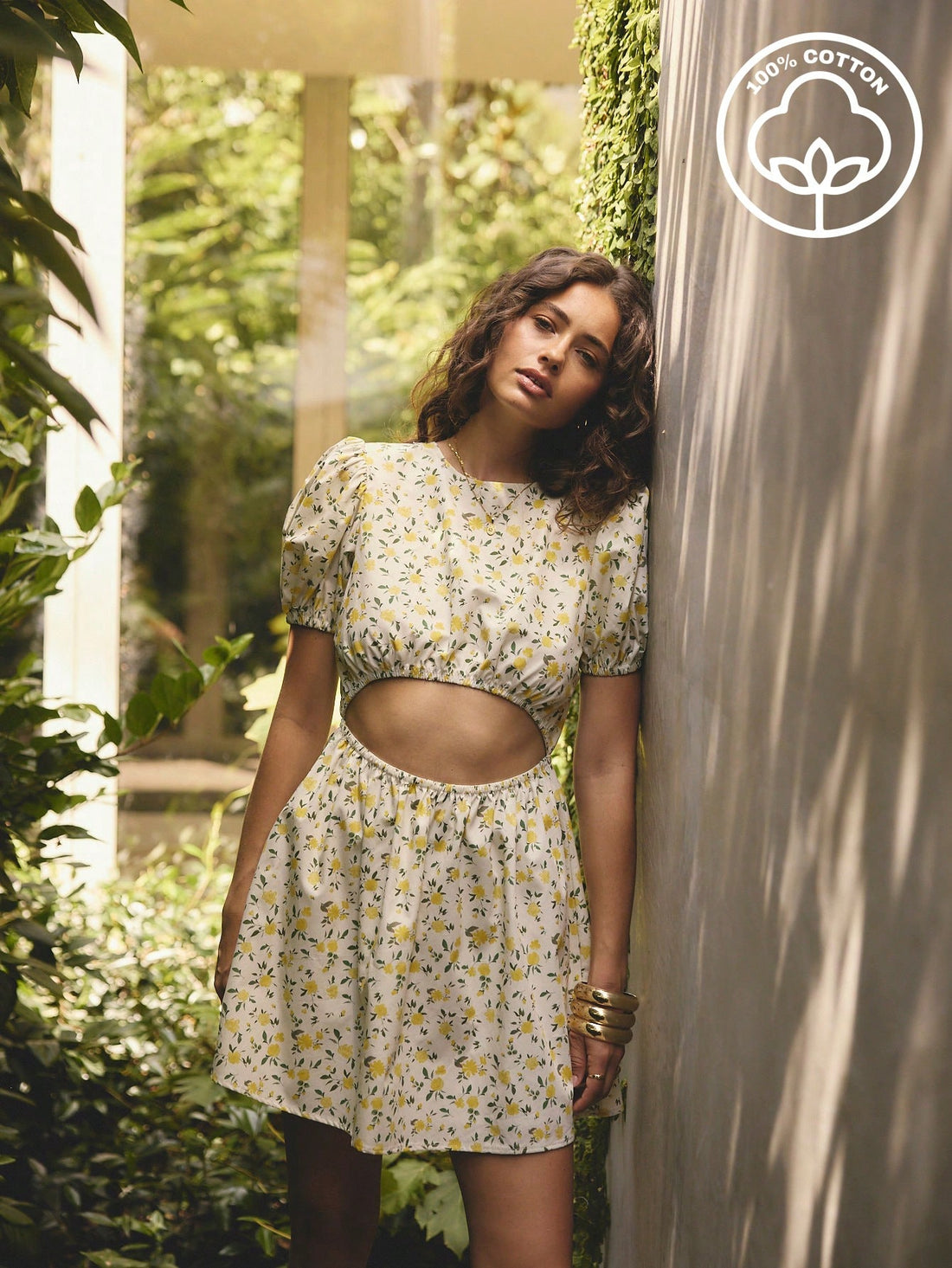 Step into sunshine and smiles with this Floral Puff Sleeve Cutout Cotton Mini Dress! Its playful puff sleeves and flirty cutout detail bring a fresh, breezy vibe perfect for summer vacations. Crafted from soft cotton, it keeps you cool and comfy while turning heads wherever you go. Effortless style meets cheerful charm in this mini dress made for sunny days and fun adventures.