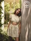 Step into sunshine and smiles with this Floral Puff Sleeve Cutout Cotton Mini Dress! Its playful puff sleeves and flirty cutout detail bring a fresh, breezy vibe perfect for summer vacations. Crafted from soft cotton, it keeps you cool and comfy while turning heads wherever you go. Effortless style meets cheerful charm in this mini dress made for sunny days and fun adventures.