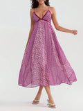 Pink floral smocked backless maxi sundress with spaghetti straps