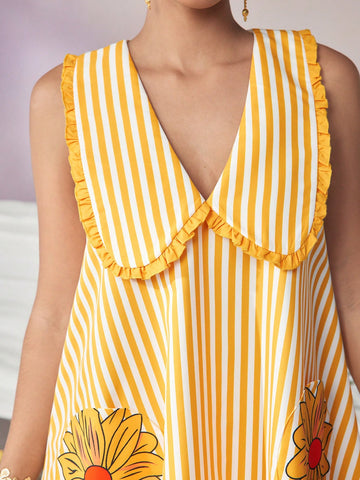 Get ready to impress with this Floral & Striped Frill Collar Dress! This elegant dress effortlessly combines floral and striped patterns for a unique and stylish look. The frill collar adds a touch of whimsy, making it perfect for any spring occasion. Look effortlessly chic without even trying!