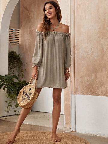 Elevate your summer style with our Flowy Off-Shoulder Frill Trim Beach Cover-Up Dress. Featuring a flowy, off-shoulder design with delicate frill trim, this dress is perfect for beach days or pool parties. Embrace the warm weather in style and comfort with our must-have summer dress.