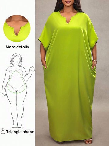 Make a statement in this vibrant fluorescent green dress that's as bold as you are! Designed for plus-size figures, this loose-drape beauty features comfortable short sleeves perfect for any occasion—from bridal showers to beach getaways. The relaxed fit flatters your silhouette while keeping you cool and confident. Whether you're celebrating a special moment or soaking up the sun, this eye-catching piece ensures you'll turn heads and feel fabulous doing it. Your next favorite outfit is here!