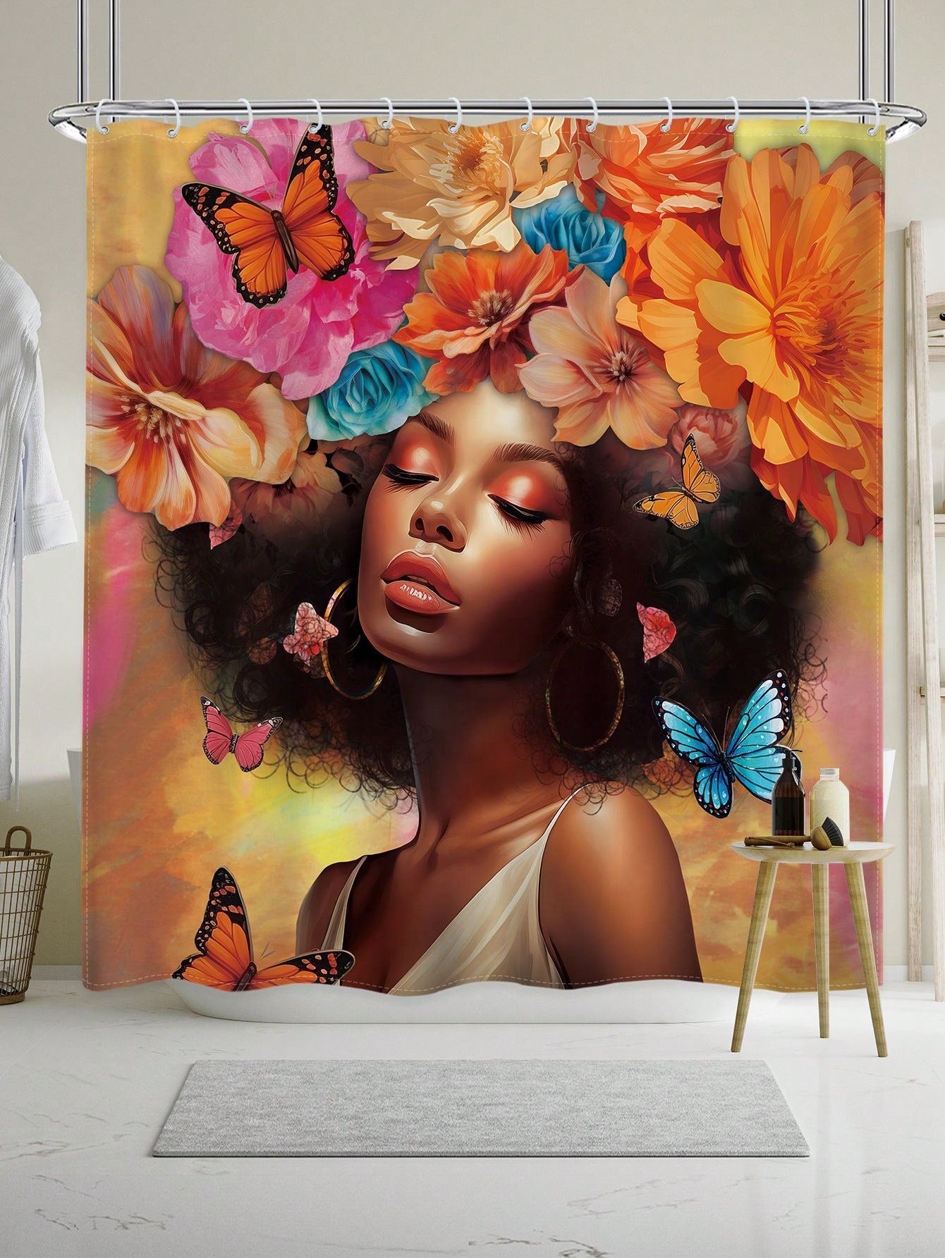 Create a tranquil oasis in your bathroom with the Fluttering Inspiration Shower Curtain. Made of durable waterproof material, it features a beautiful African American butterfly quote design. Embrace nature's beauty and inspire your daily routine with this stylish and functional shower curtain.