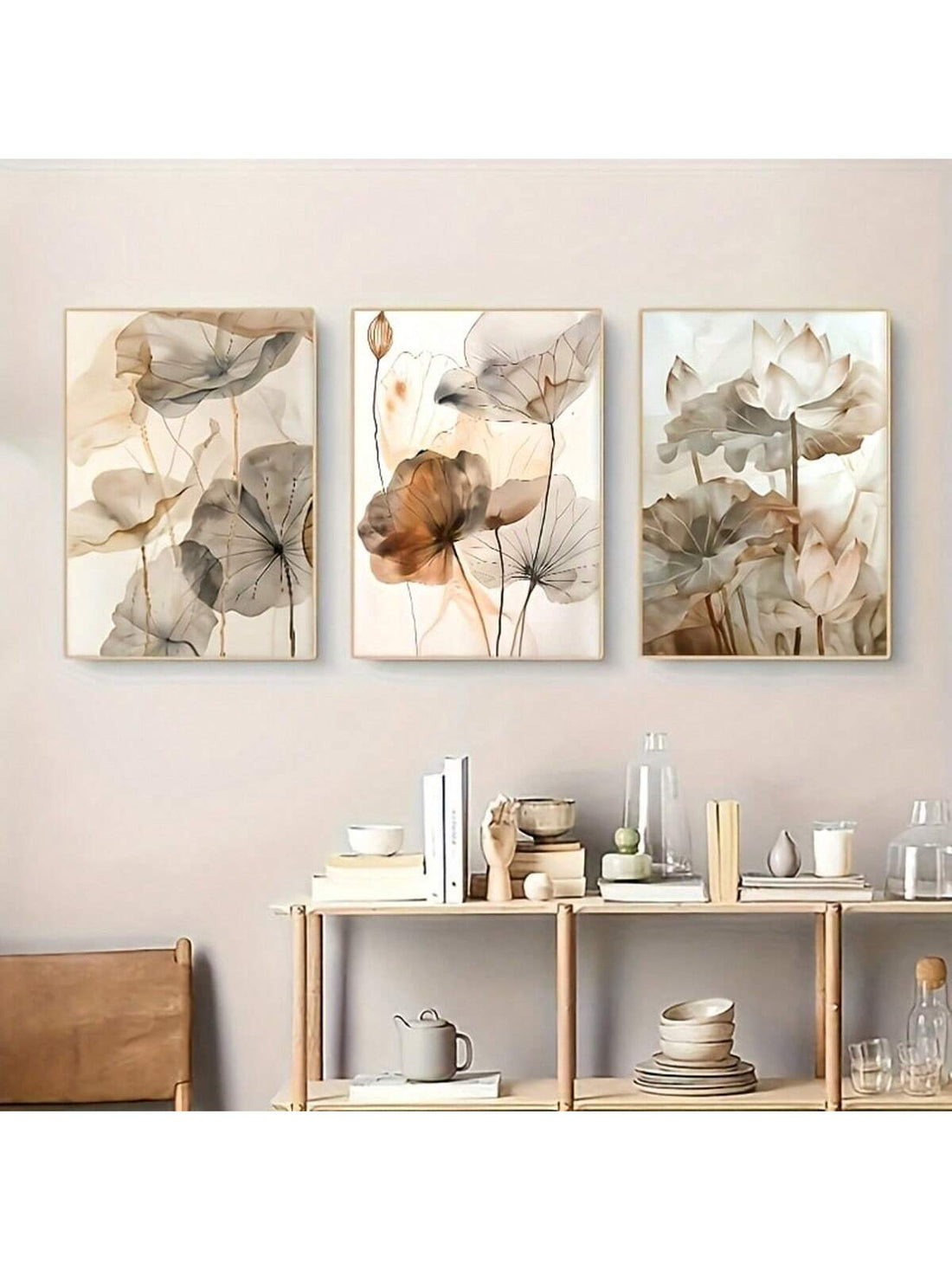 Bring a touch of vintage charm and boho vibe into any room with this frameless beige floral canvas set. Featuring delicate leaf designs in soft, natural tones, it’s perfect for brightening your home or office while keeping things fresh and stylish. Lightweight and easy to hang, this wall art adds effortless character without overpowering your space.