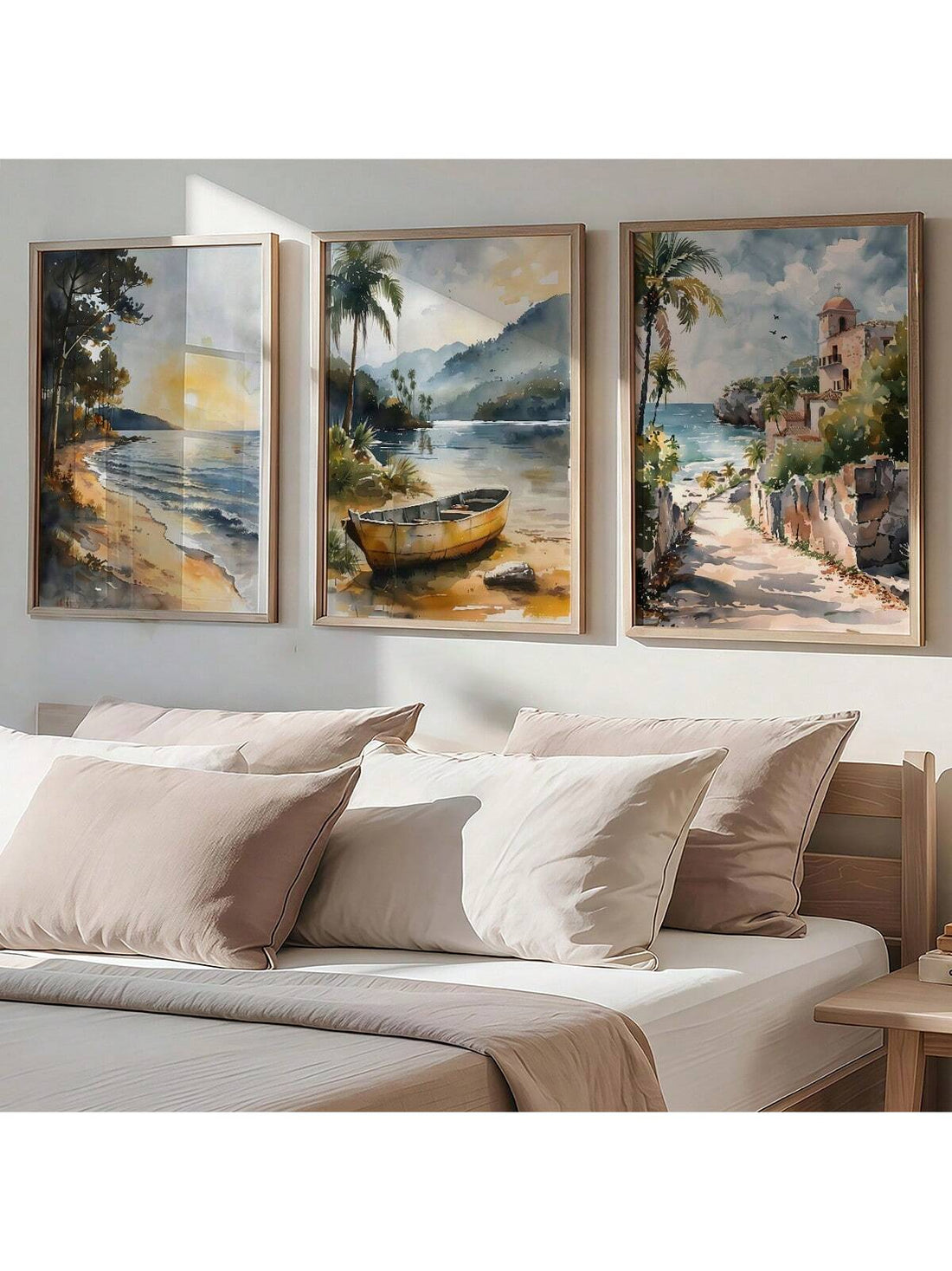 Bring the charm of the coast right into your living room with this Frameless Coastal Village Watercolor Wall Art Set. These breezy, elegant paintings capture the serene beauty of seaside villages, perfect for adding a splash of tranquility to any modern space. Without the fuss of frames, the soft watercolor edges blend effortlessly with your walls, creating a light, airy feel that makes every day feel like a beach getaway. Let your walls tell a seaside story that’s as playful as the waves themselves!