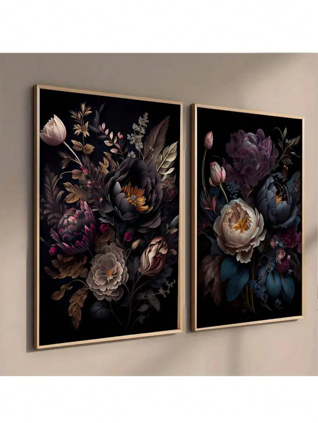Add a touch of vintage charm to your space with this frameless dark tone floral canvas art set. This abstract wall decor is perfect for both home and office, adding a unique and playful touch to any room. Bring a pop of color and character to your walls with this quirky and stylish piece.