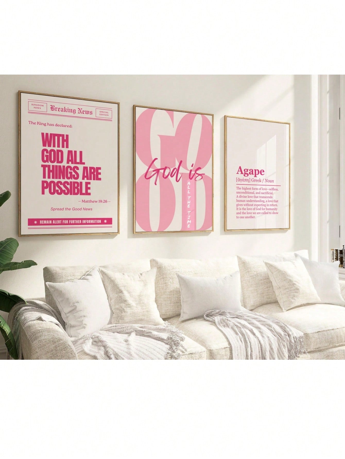 Transform your space with this vibrant Christian wall art set designed for teen girls who want their room to radiate positivity. Featuring uplifting messages like "God Is Always Good" and more, these frameless prints bring inspiration straight to your walls without the fuss. The soft pink aesthetic creates a calming, cheerful vibe that complements any bedroom style. Perfect for daily reminders of faith and encouragement, this set makes decorating fun and meaningful. Mix, match, and arrange them however you 