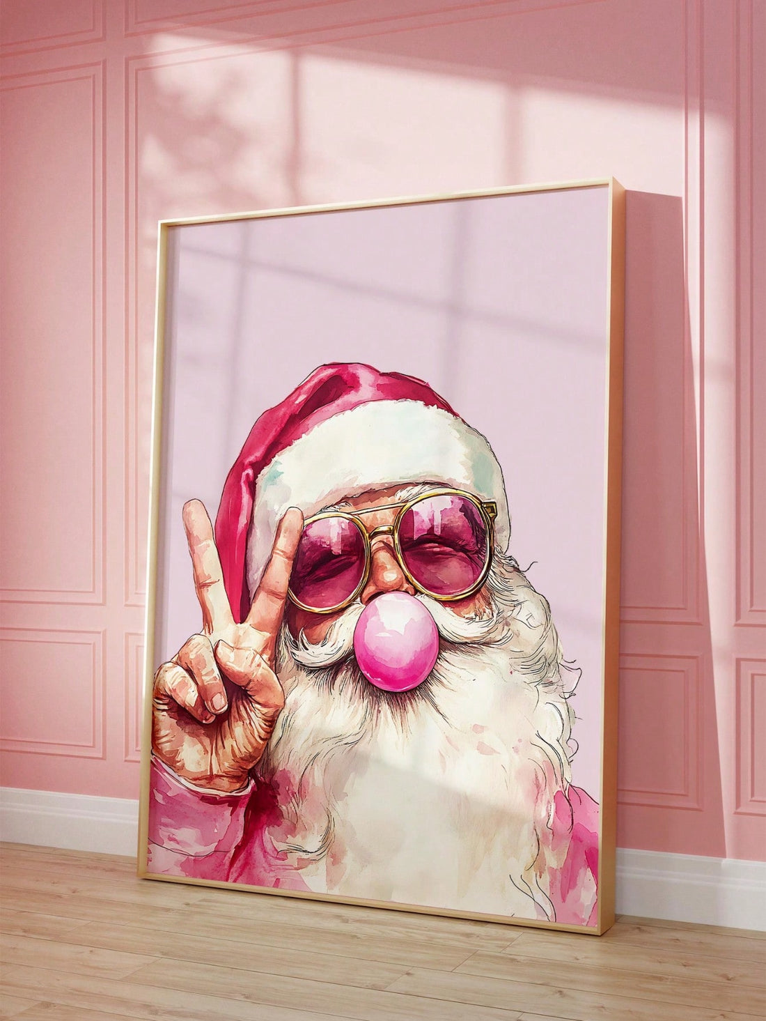 Bring vintage holiday charm to any space with this delightful pink Santa wall art! Perfect for adding a whimsical, festive touch to bedrooms, dorms, or living areas, this frameless piece captures the nostalgic magic of classic Christmas aesthetics. The soft pink palette offers a modern twist on traditional holiday decor, making it ideal for anyone who loves retro vibes with a contemporary flair. Easy to display and instantly eye-catching, it's the perfect way to spread seasonal cheer year-round or create th